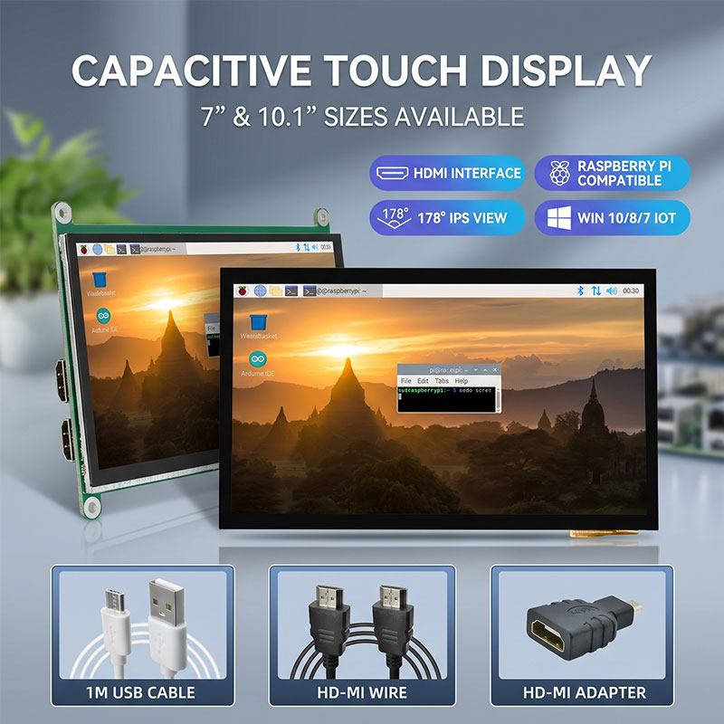 Raspberry Pi 10.1 Inch Capacitive Touch Screen Ips - IPS HDMI Layar Sentuh 7 10.1
