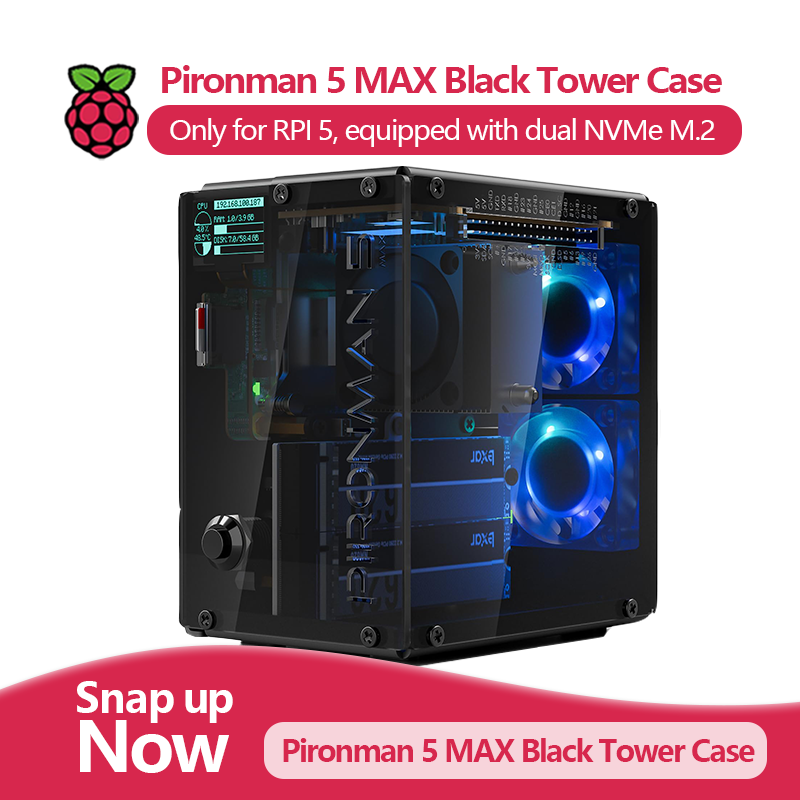 Argon One V3 M.2 Nvme Case - Pironman 5 MAX, Casing Menara Hitam